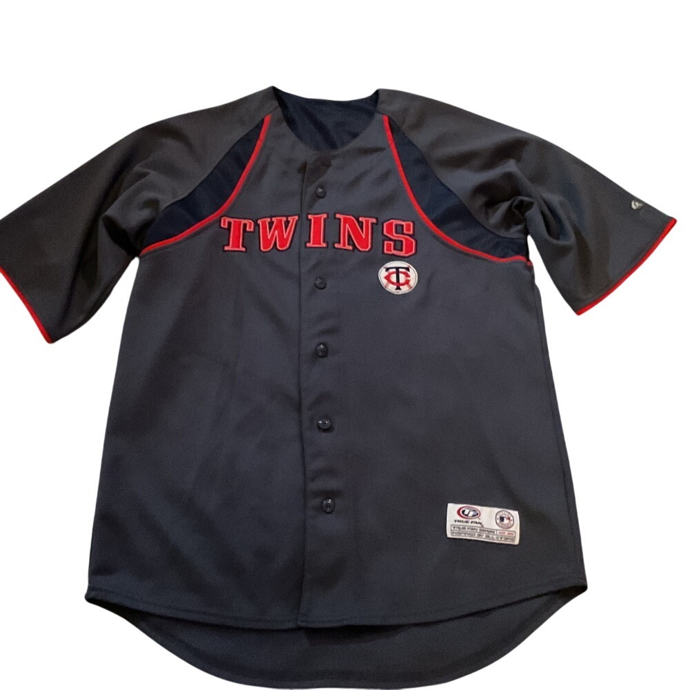 True Fan Minnesota Twins MLB‎ Baseball Jersey Gray Red Blue Mens Medium